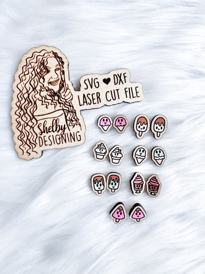 Kawaii Ice Cream Cuties Stud Earring Bundle SVG DXF Digital File
