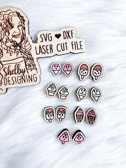 Kawaii Ice Cream Cuties Stud Earring Bundle SVG DXF Digital File