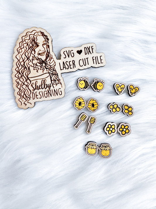 Bumblebee Honey Stud Earrings Bundle SVG DXF Digital File