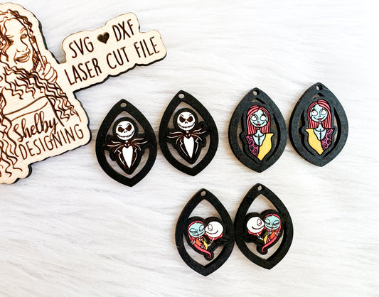 Jack & Sally Teardrop Dangle Earring Trio SVG