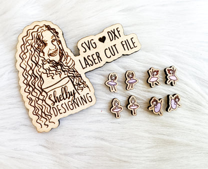 Cute Cartoon Ballerina Girl Stud Set SVG