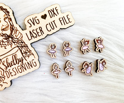 Cute Cartoon Ballerina Girl Stud Set SVG