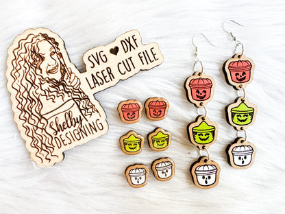 Vintage Halloween Bucket Stud & Triple Dangle Earrings SVG