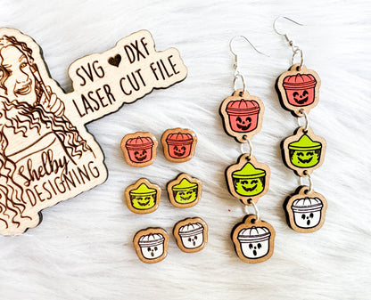 Vintage Halloween Bucket Stud & Triple Dangle Earrings SVG