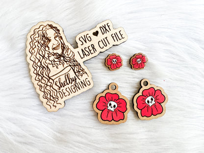 Skull Flower Stud/Dangle Combo Earrings SVG