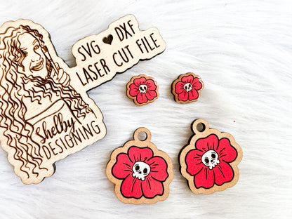Skull Flower Stud/Dangle Combo Earrings SVG