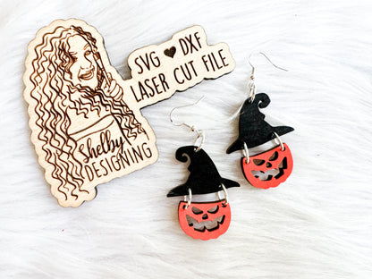 Pumpkin Witch 2 Piece Dangle Earrings SVG