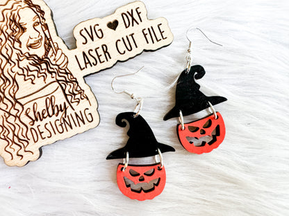Pumpkin Witch 2 Piece Dangle Earrings SVG