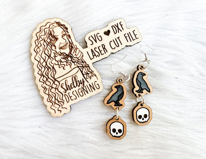 Raven & Skull 2 Piece Dangle Earrings SVG