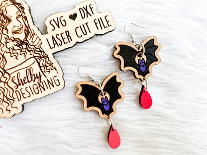 Bat & Blood 2 Piece Dangle Earrings SVG