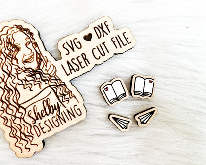 Paper Airplane & Book Stud Earrings Duo SVG