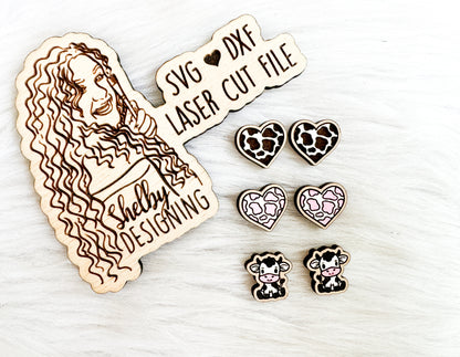 Cow Print Heart Stud Earring Trio SVG