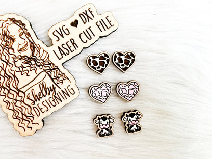 Cow Print Heart Stud Earring Trio SVG
