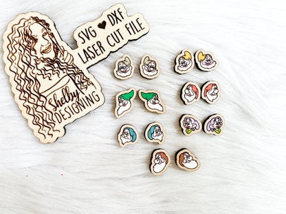 Cute Seven Dwarves Stud Earrings Bundle SVG