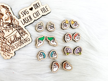 Cute Seven Dwarves Stud Earrings Bundle SVG