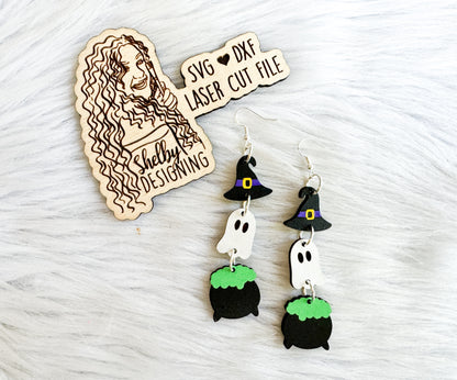 Witch Ghost Cauldron 3 Piece Dangle Earrings SVG