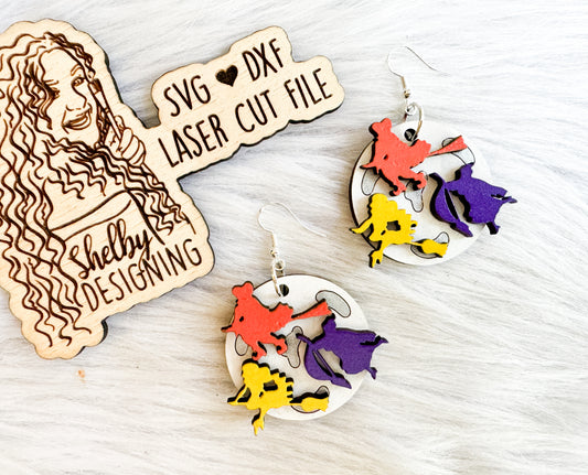 Layered Witch Sisters Moon Dangle Earrings SVG