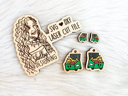 Kawaii Dumpster Fire Stud/Dangle Combo Earrings SVG