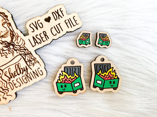 Kawaii Dumpster Fire Stud/Dangle Combo Earrings SVG