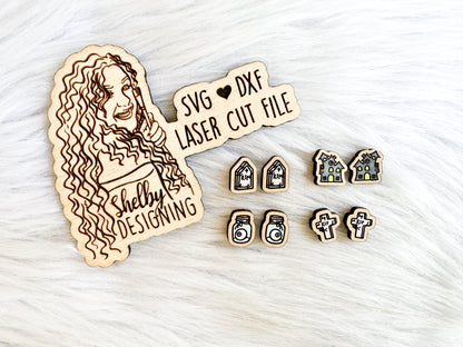 Haunted House Spooky Stud Earrings Set SVG