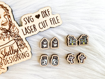 Haunted House Spooky Stud Earrings Set SVG