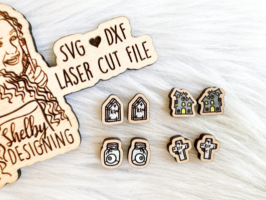 Haunted House Spooky Stud Earrings Set SVG