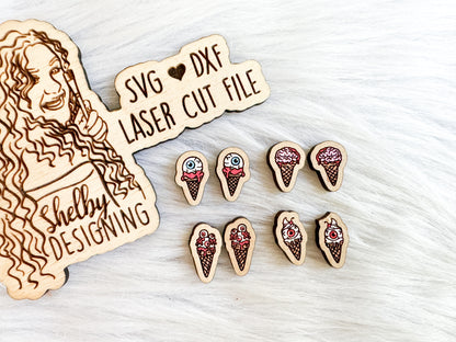 Spooky Ice Cream Cones Stud Earrings Set SVG