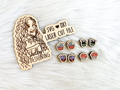 Spooky Cupcakes Stud Earrings Set SVG