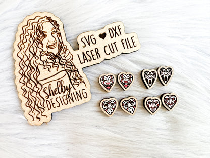 Heart Horror Movie Stud Earrings Set SVG