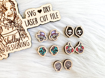Halloween Monsters Head Stud Earring Bundle SVG