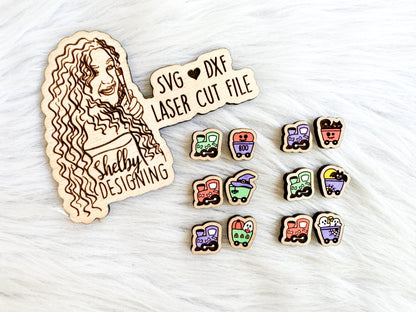 Cute Ghost Train Stud Earring Bundle SVG