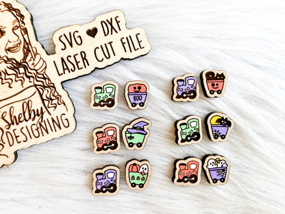 Cute Ghost Train Stud Earring Bundle SVG