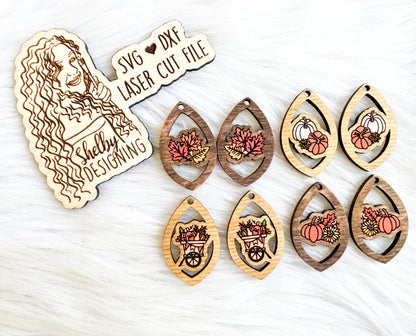 Autumn Pumpkin Teardrop Dangle Earrings Set SVG