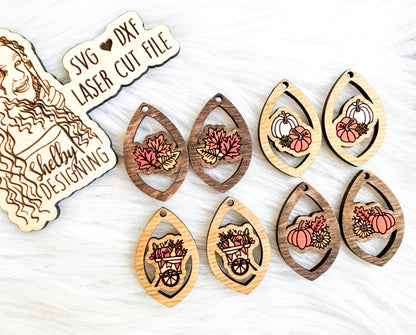 Autumn Pumpkin Teardrop Dangle Earrings Set SVG