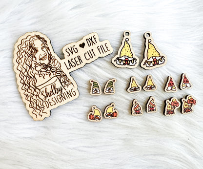 Fall Gnome Stud AND Dangle Earring Bundle SVG