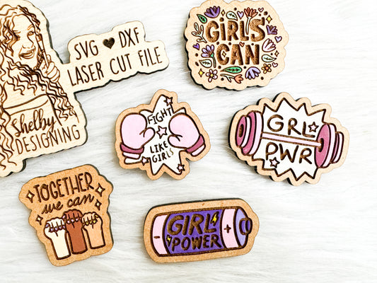 Feminist Activist Girl Power Pin/Magnet Bundle SVG