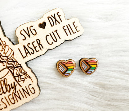 Heart Progress Pride Flag Stud Earrings SVG