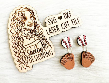 Baseball & Mitt 2 Piece Dangle Earrings SVG