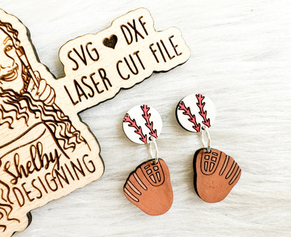 Baseball & Mitt 2 Piece Dangle Earrings SVG