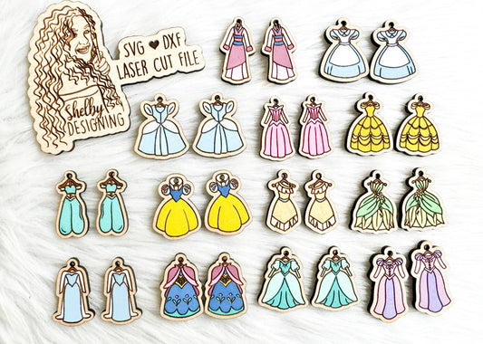 Big Princess Dresses Dangle Earrings Bundle SVG