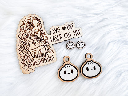 Kawaii Dumpling Stud/Dangle Earring Combo SVG DXF Digital File