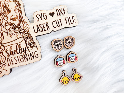 Nostalgic Kid Shows Stud Earring Trio SVG DXF Digital File