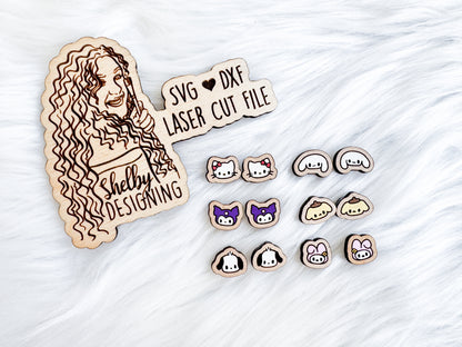 Hello Kitty & Friends Stud Earrings Bundle SVG DXF Digital File