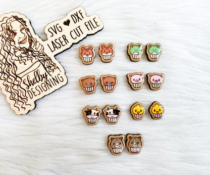 Cute Cupcake Animals Stud Earrings Bundle SVG