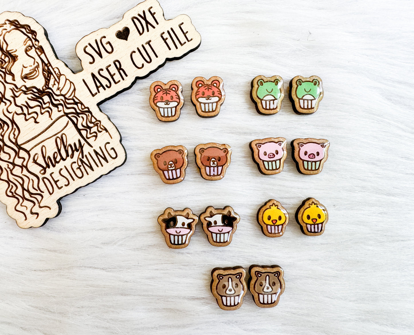 Cute Cupcake Animals Stud Earrings Bundle SVG