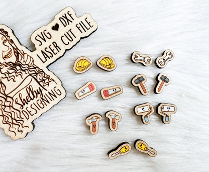 Kawaii Tools Stud Earrings Bundle SVG