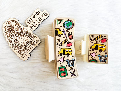 School Bus Hair Claw Clip SVG DXF File