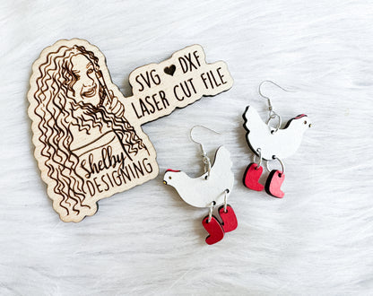 Walkin' Chicken Dangle SVG Earrings