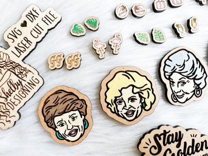 Big Golden Girls Stud Earrings AND Pin Bundle SVG