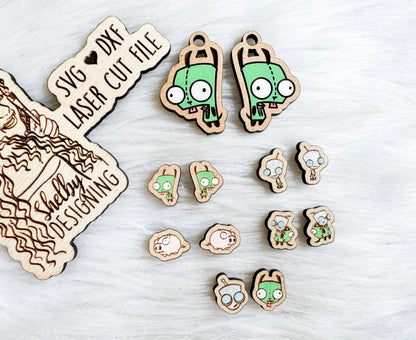 Invader Zim Inspired Stud AND Dangle Earring Bundle SVG